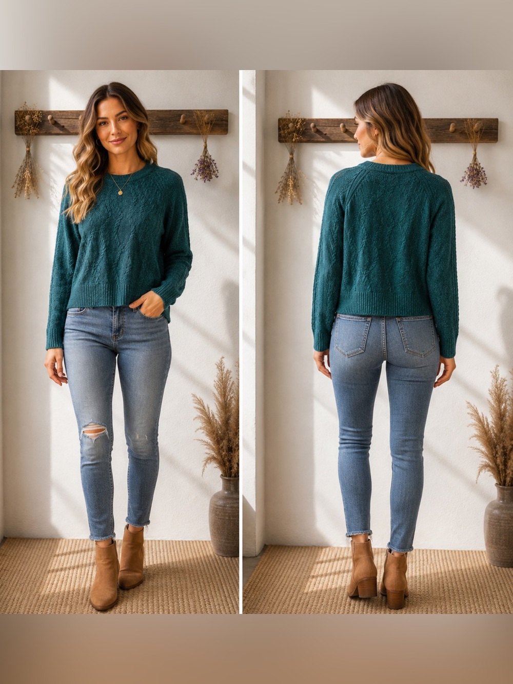 Simply Vera Vera Wang Teal Crewneck Sweater - Women's